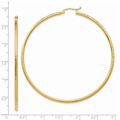 14K Yellow Gold Diamond-cut 2mm Round Tube Hoop Earrings