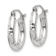14K White Gold Diamond-cut 3mm Round Hoop Earrings