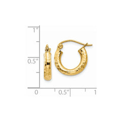14K Yellow Gold Diamond-cut 3mm Round Hoop Earrings