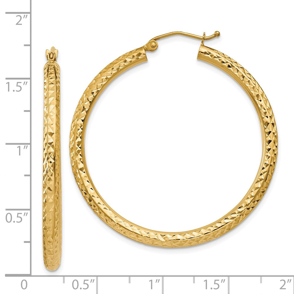 14K Yellow Gold Diamond-cut 3mm Round Hoop Earrings