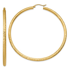 14K Yellow Gold Diamond-cut 3mm Round Hoop Earrings
