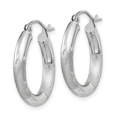 14K White Gold Satin and Diamond-cut 3mm Round Hoop Earrings