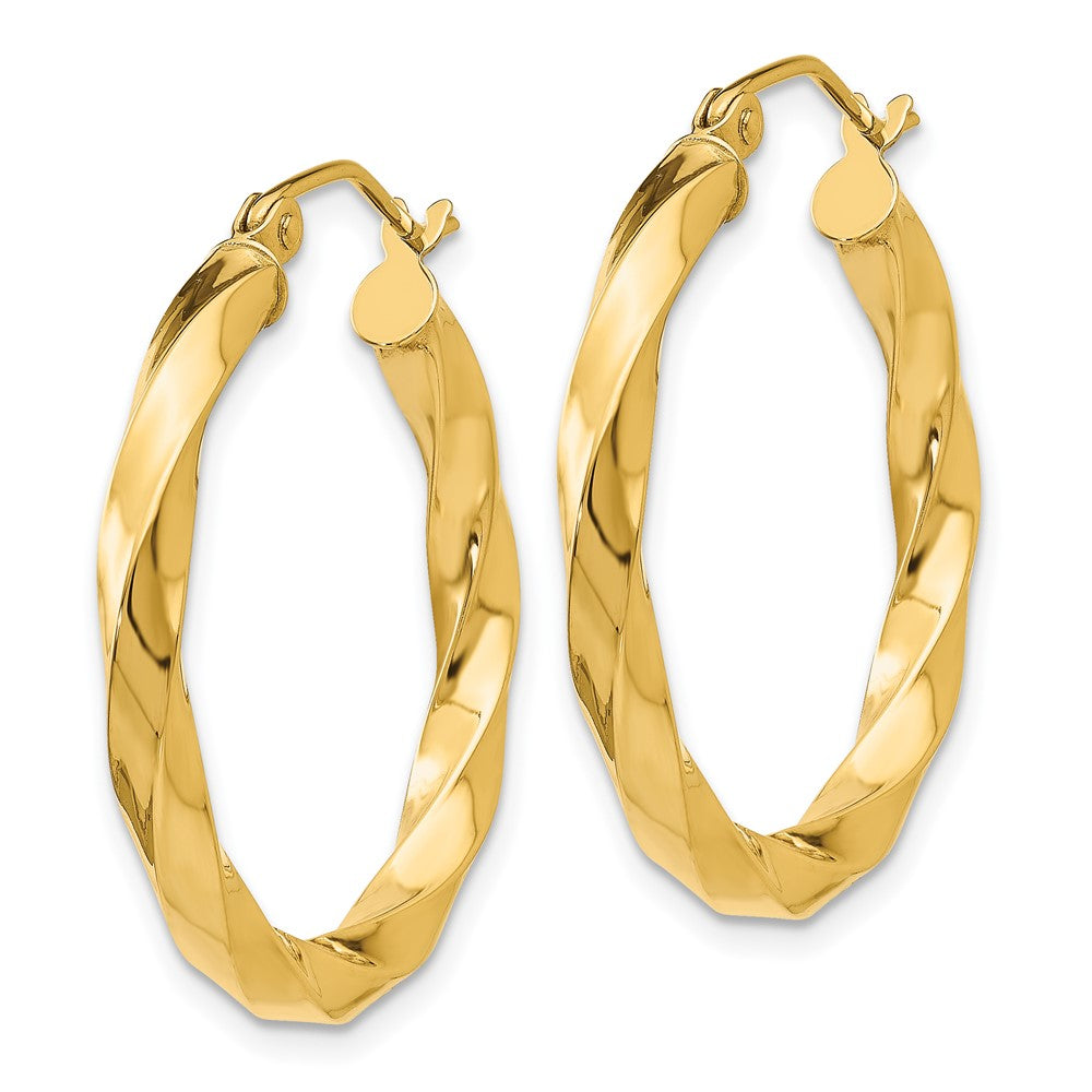 14K Yellow Gold Polished 3mm Twisted Hoop Earrings