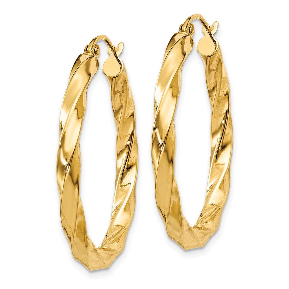 14K Yellow Gold Polished 3mm Twisted Hoop Earrings