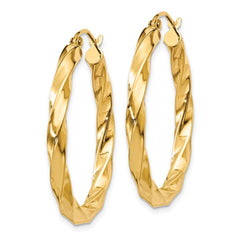 14K Yellow Gold Polished 3mm Twisted Hoop Earrings