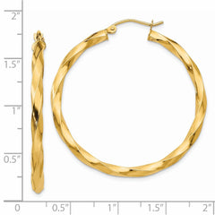 14K Yellow Gold Polished 3mm Twisted Hoop Earrings