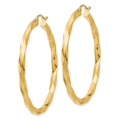 14K Yellow Gold Polished 3mm Twisted Hoop Earrings