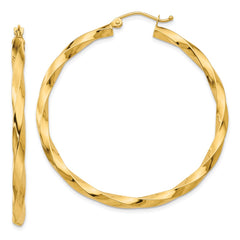 14K Yellow Gold Polished 3mm Twisted Hoop Earrings