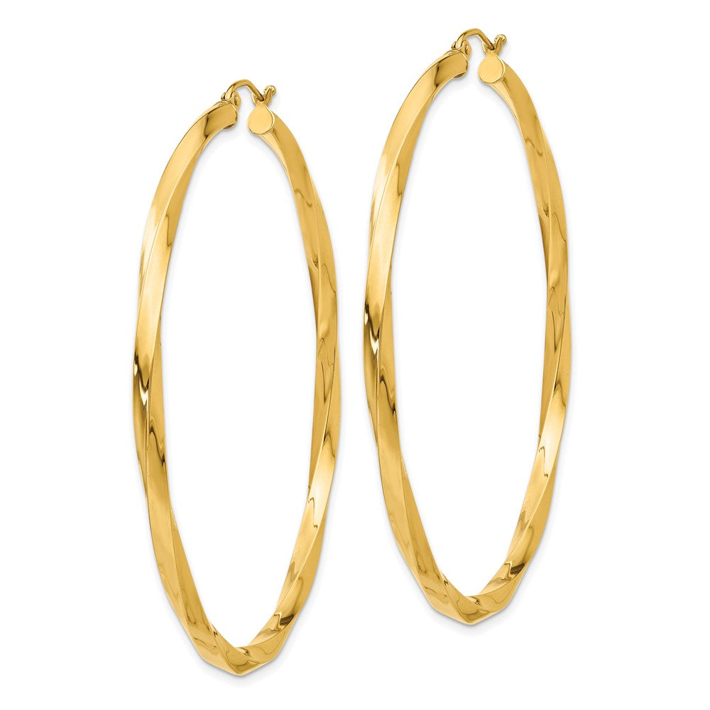 14K Yellow Gold Polished 3mm Twisted Hoop Earrings