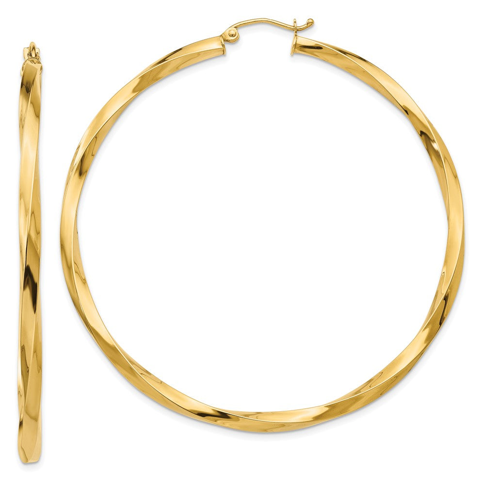 14K Yellow Gold Polished 3mm Twisted Hoop Earrings