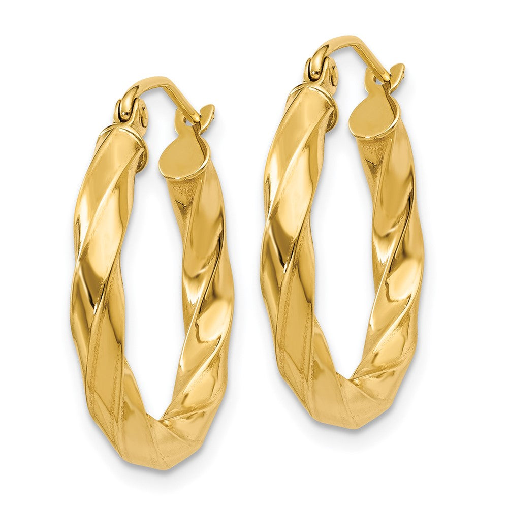 14K Yellow Gold Polished 3mm Twisted Hoop Earrings