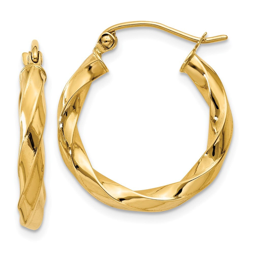 14K Yellow Gold Polished 3mm Twisted Hoop Earrings