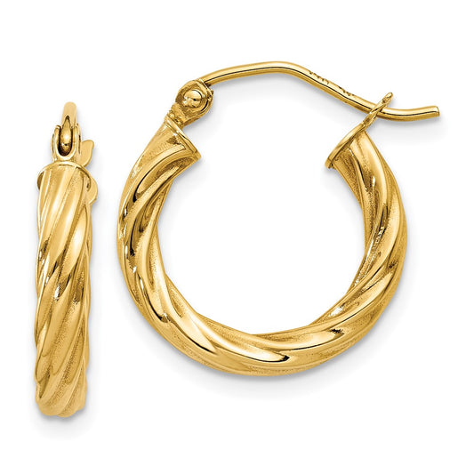 14K Yellow Gold Polished 2.75mm Twisted Hoop Earrings