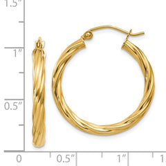 14K Yellow Gold Polished 3.25mm Twisted Hoop Earrings