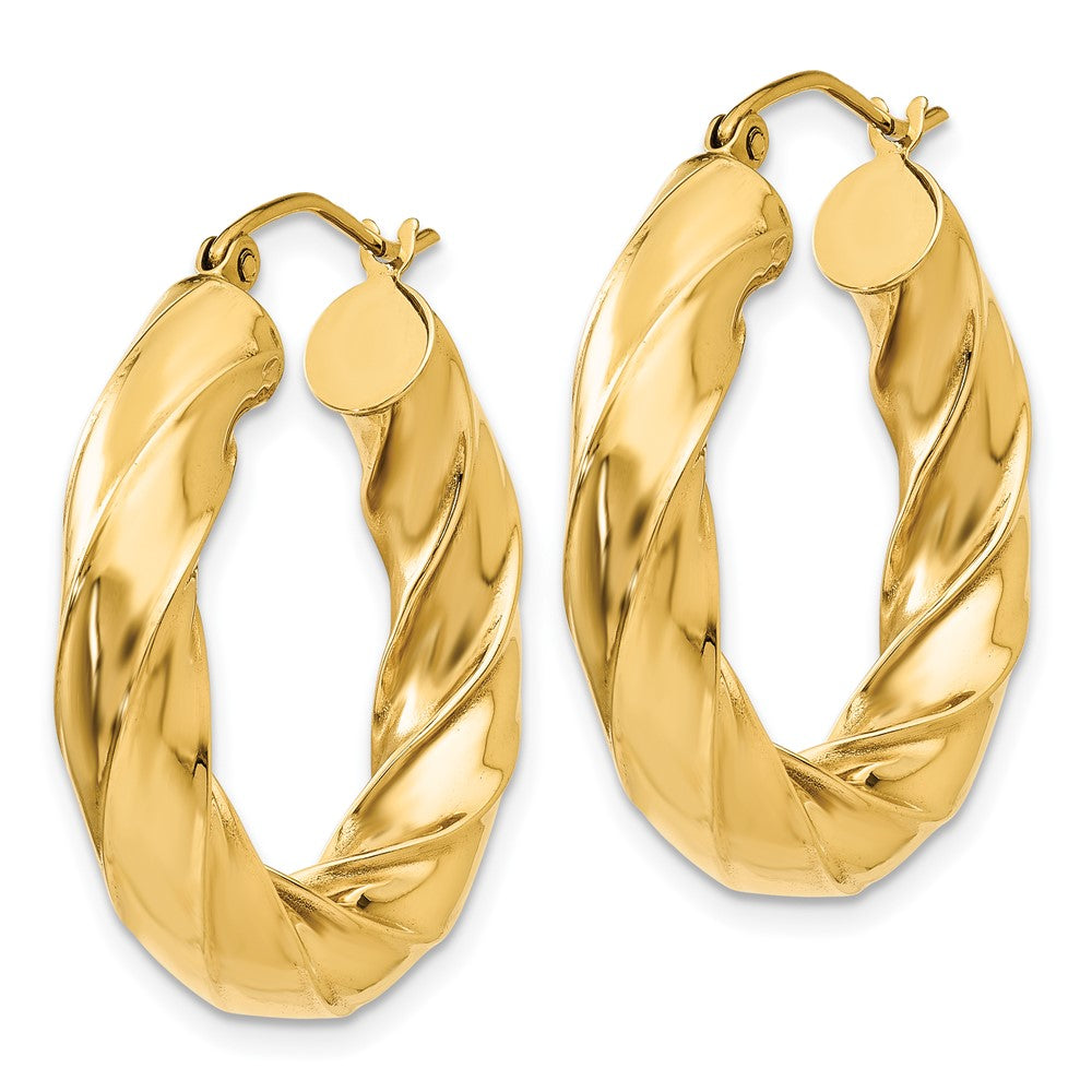 14K Yellow Gold Polished 5.0mm Twisted Hoop Earrings