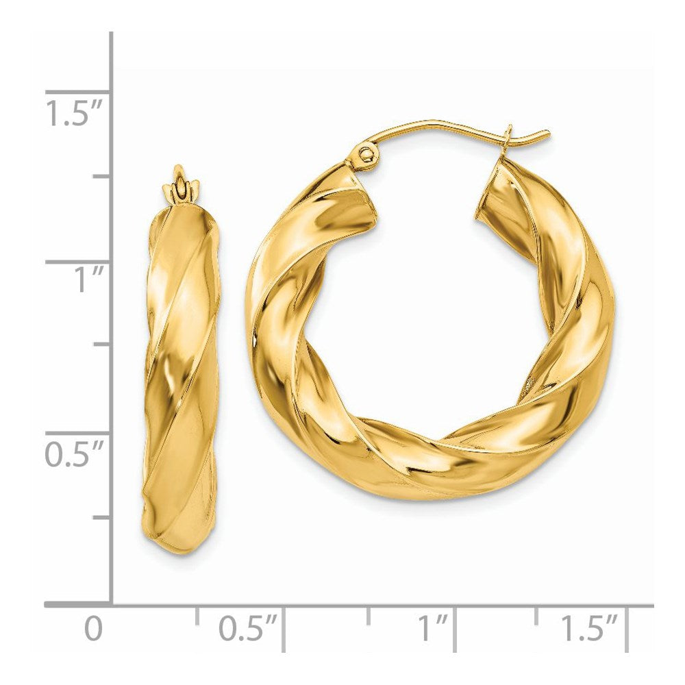 14K Yellow Gold Polished 5.0mm Twisted Hoop Earrings