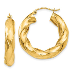 14K Yellow Gold Polished 5.0mm Twisted Hoop Earrings