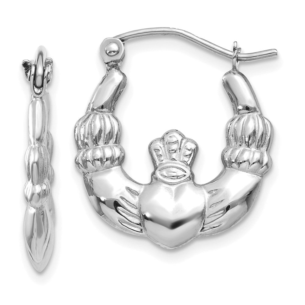 14K White Gold Claddagh Hoop Earrings