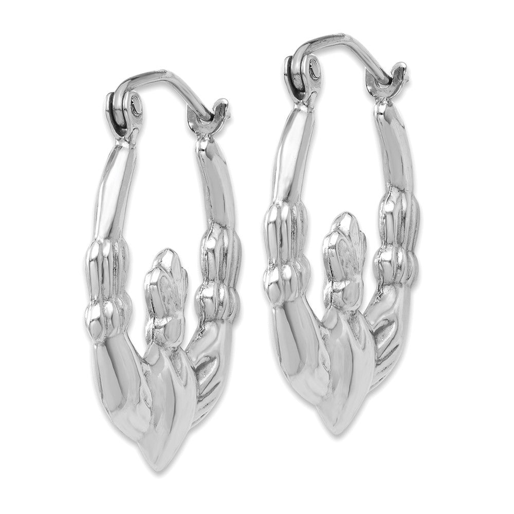 14K White Gold Claddagh Hoop Earrings
