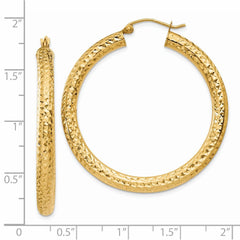 14K Yellow Gold Diamond-cut 4mm Round Hoop Earrings