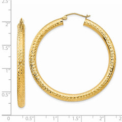 14K Yellow Gold Diamond-cut 4mm Round Hoop Earrings