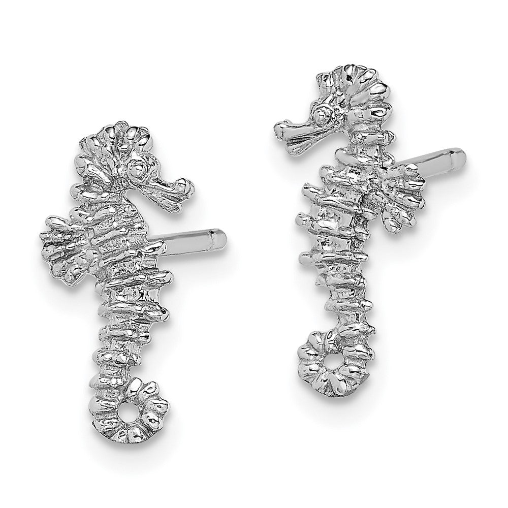 14K White Gold Mini Seahorse Post Earrings