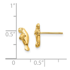 14K Yellow Gold Mini Manatee Post Earrings