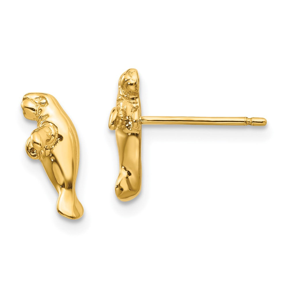 14K Yellow Gold Mini Manatee Post Earrings