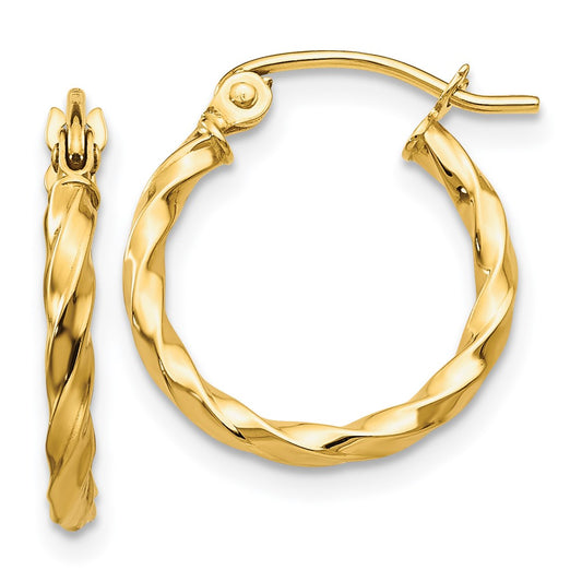14K Yellow Gold Twist Polished Hoop Earrings