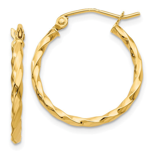 14K Yellow Gold Twist Polished Hoop Earrings