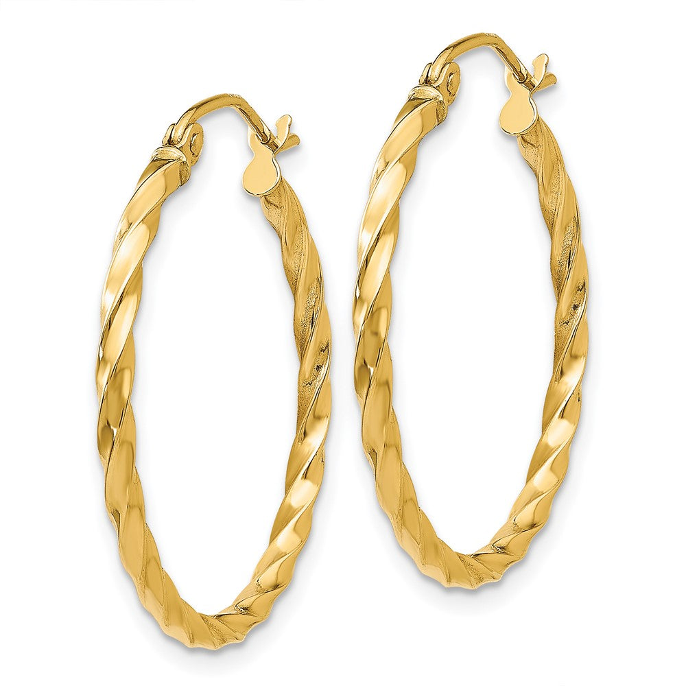 14K Yellow Gold Twist Polished Hoop Earrings