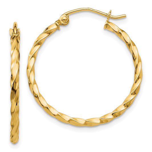 14K Yellow Gold Twist Polished Hoop Earrings