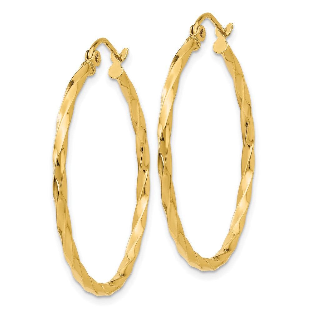 14K Yellow Gold Twist Polished Hoop Earrings