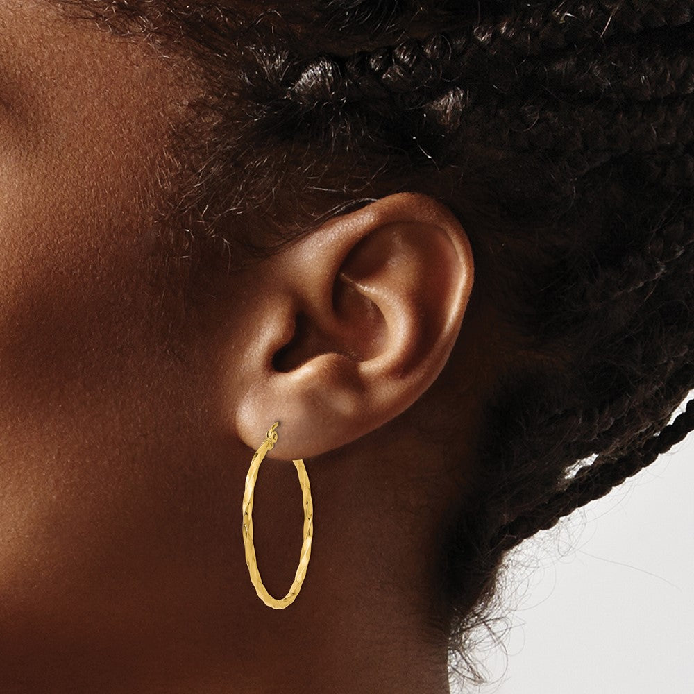 14K Yellow Gold Twist Polished Hoop Earrings