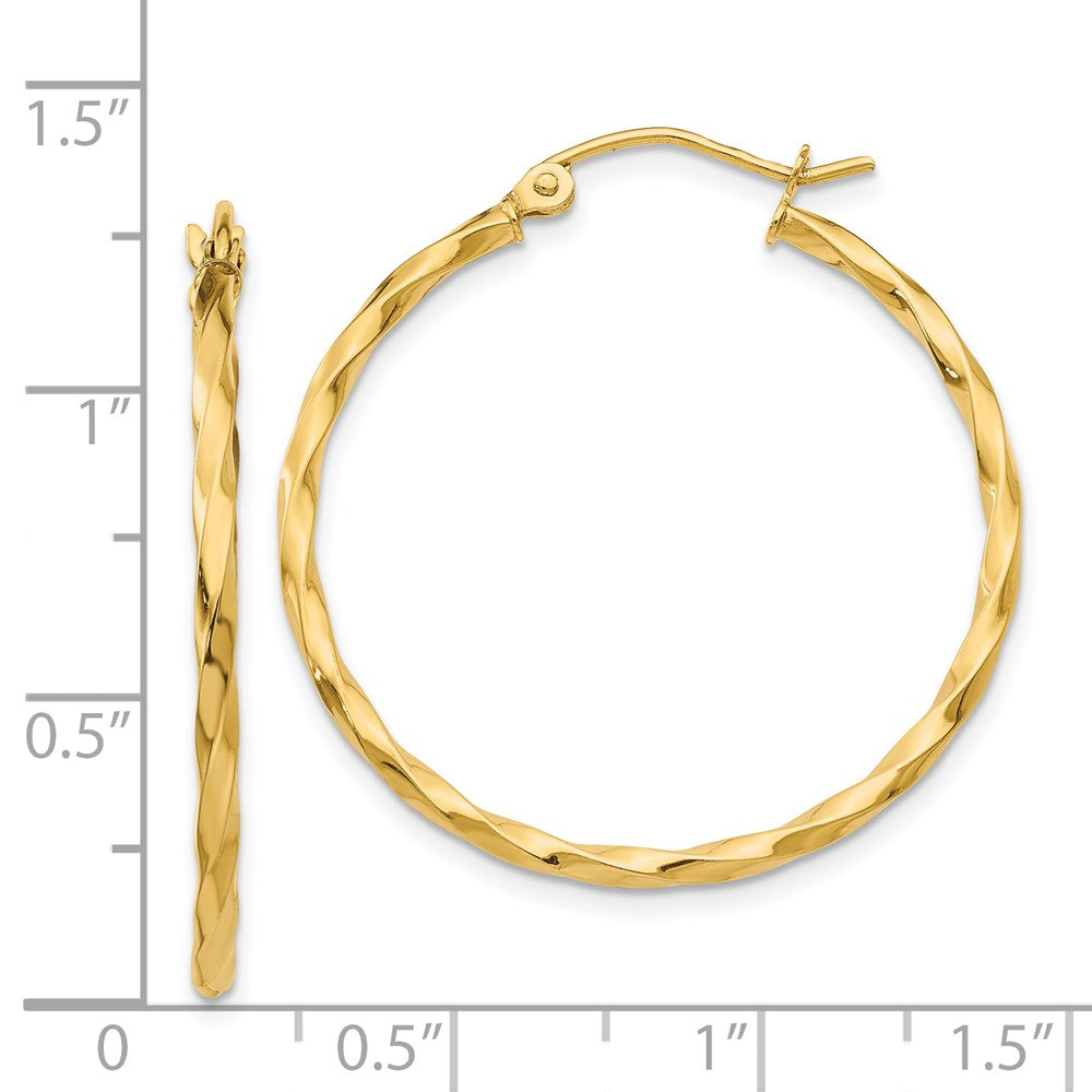 14K Yellow Gold Twist Polished Hoop Earrings