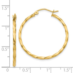 14K Yellow Gold Twist Polished Hoop Earrings
