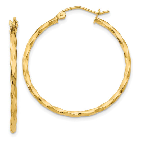 14K Yellow Gold Twist Polished Hoop Earrings