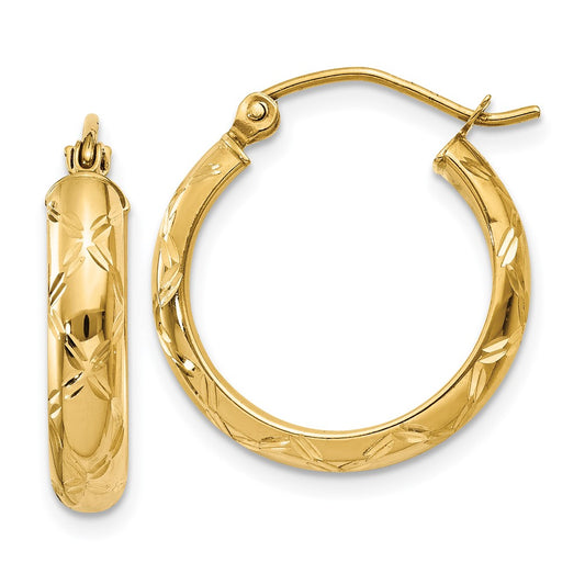14K Yellow Gold Diamond-cut Polished Hoop Earrings
