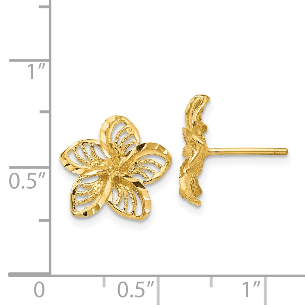 14K Yellow Gold Diamond-cut Filigree Plumeria Earrings