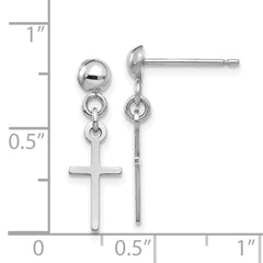 14K White Gold Polished Cross Dangle Post Earrings