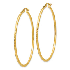 14K Yellow Gold Diamond-cut 2mm Round Tube Hoop Earrings