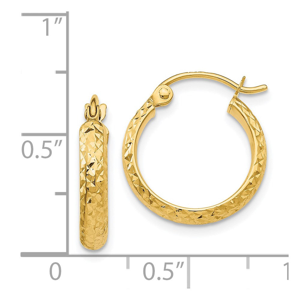 14K Yellow Gold Diamond-cut 2.8x15mm Hollow Hoop Earrings
