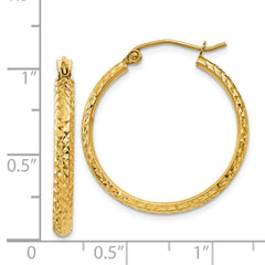 14K Yellow Gold Diamond-cut 2.8x25mm Hollow Hoop Earrings