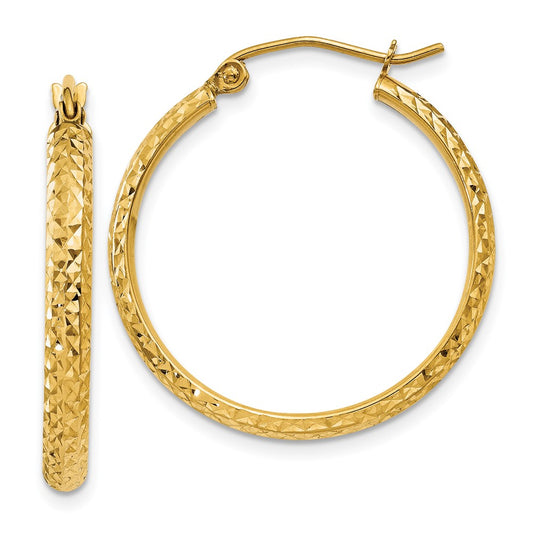 14K Yellow Gold Diamond-cut 2.8x25mm Hollow Hoop Earrings