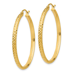 14K Yellow Gold Diamond-cut 2.8x37mm Hollow Hoop Earrings