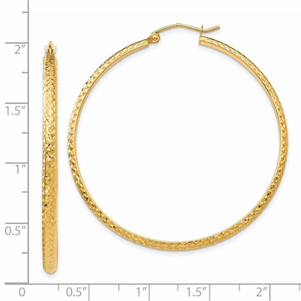 14K Yellow Gold Diamond-cut 2.8x46mm Hollow Hoop Earrings