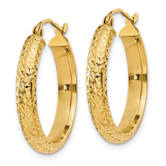 14K Yellow Gold Diamond-cut 3.5x22mm Hollow Hoop Earrings