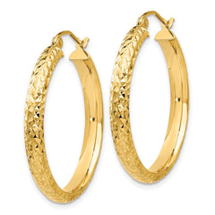 14K Yellow Gold Diamond-cut 3.5x28mm Hollow Hoop Earrings