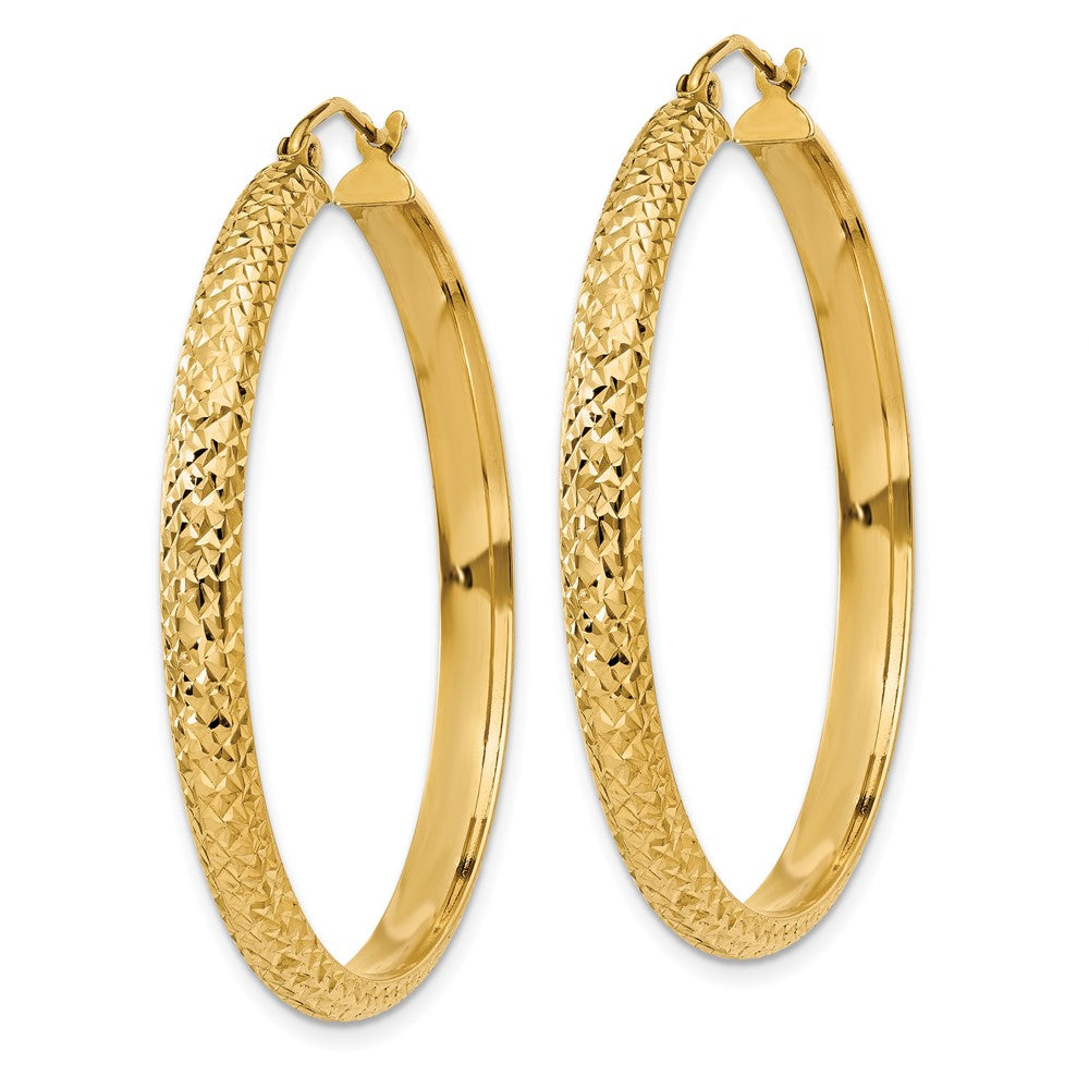 14K Yellow Gold Diamond-cut 3.5x38mm Hollow Hoop Earrings