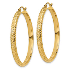 14K Yellow Gold Diamond-cut 3.5x38mm Hollow Hoop Earrings